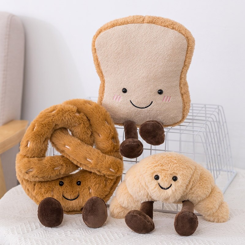 Juguete de peluche gigante para niños, muñeco suave de felpa, pan tostado, Pretzel, Croissant, Baguette, relleno de comida rápida, de cumpleaños