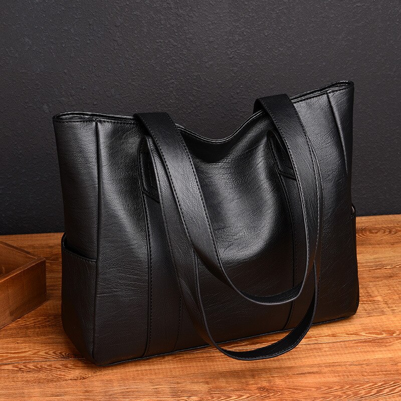 Sacs à main en cuir PU pour femmes, fourre-tout de grande capacité, fourre-tout rétro de styliste à Double sangle, sac à bandoulière, sac de shopping: black