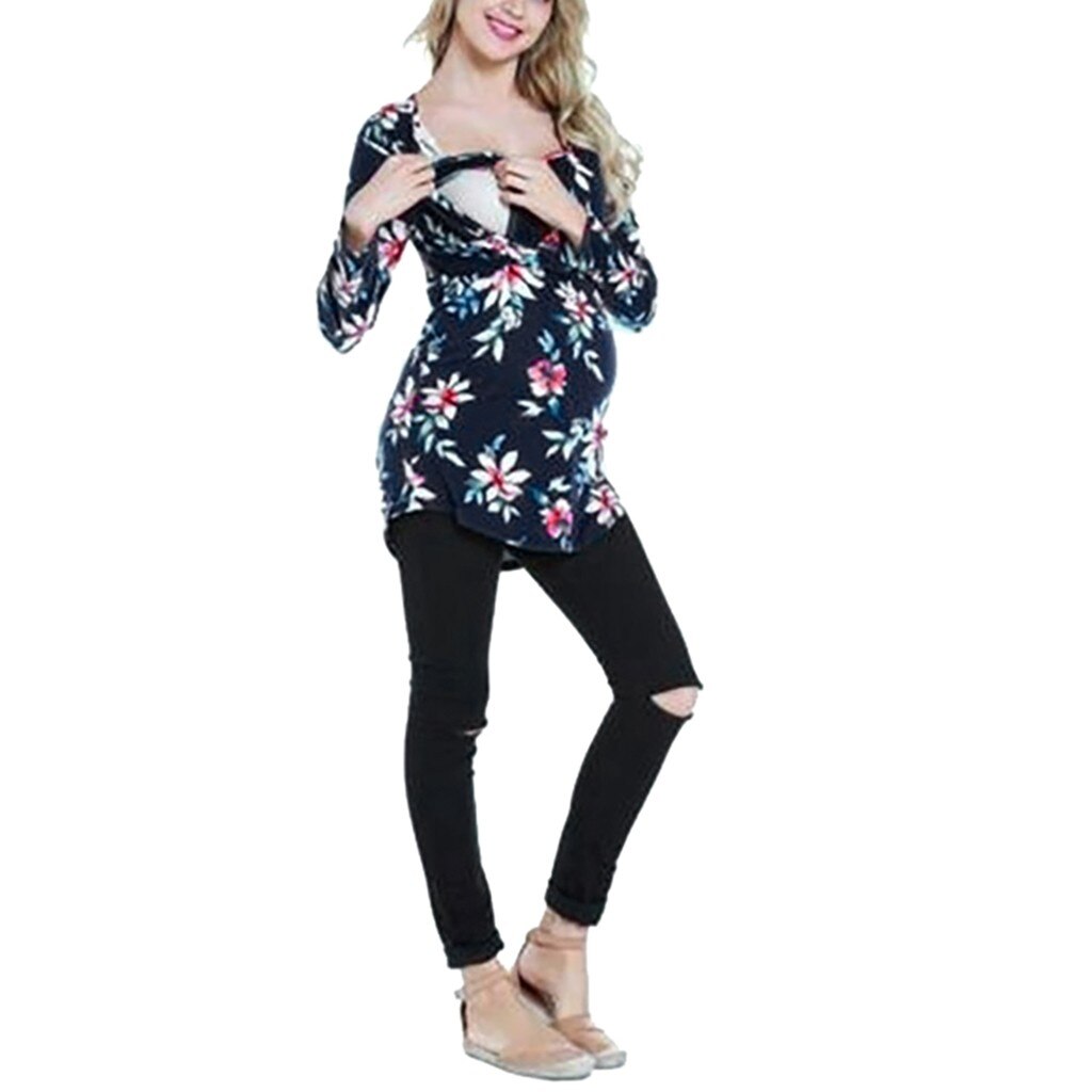 Zwangerschaps- en voedingstops, lange mouwen, voedingstops, winter borstvoeding, bloemenprint, voedingsblouse, sweatshirt  y1029