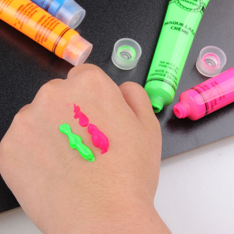 6 Stuks Set Gezicht & Body Verf Neon Glow In The Dark Voor Rave Festival Party