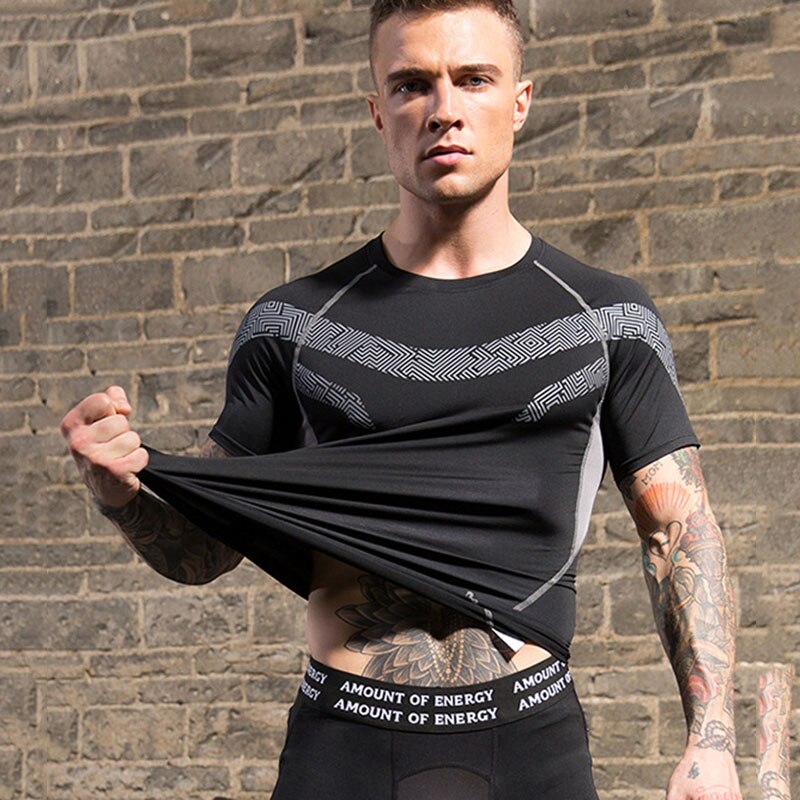Camiseta masculina de algodão puro moda de fitness estiramento de manga curta ginásio casual ajuste apertado camiseta superior t camisa para homem