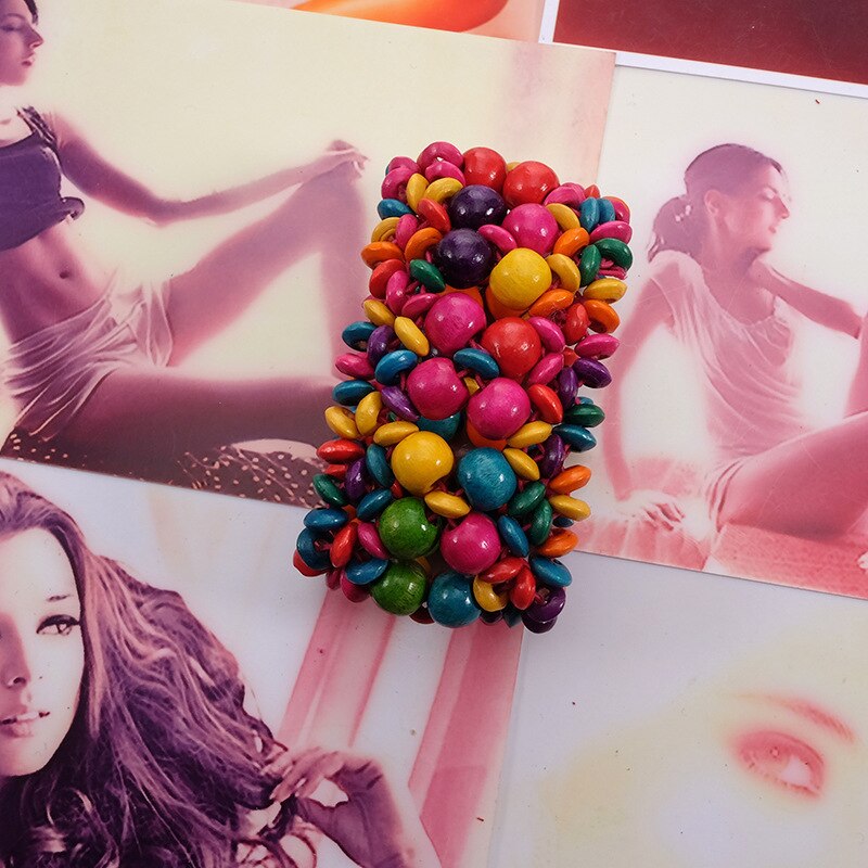Pulsera elástica de cuentas de madera multicolor, joyería Bohemia para mujeres y niñas, accesorios para niños