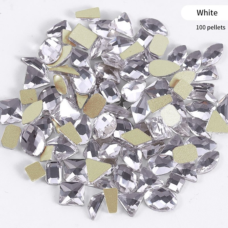 Mixed 100Pcs Nail FlatBack Super Glitter Crystal AB Rhinestone Bright Black Nail Art Rhinestones Stone DIY Manicure Decorations: White