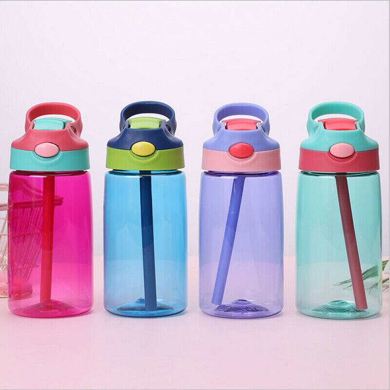 Classical Water Bottle With Straw 400ml Leak-proof Cute Sport Bottles PVC Water Pots Portable Kettles for Kids 4Colors