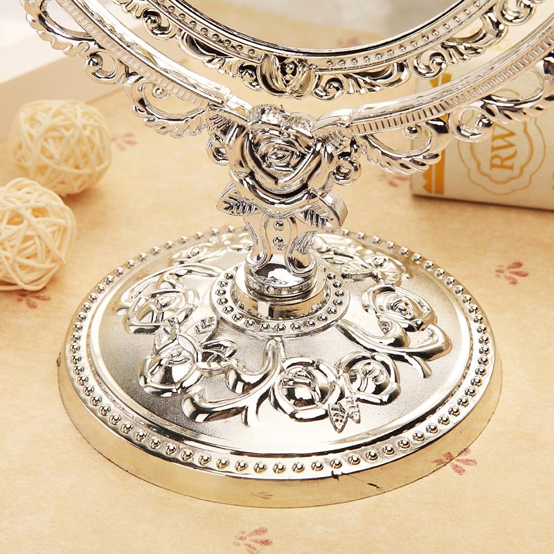 Espejo redondo de pie para dormitorio, espejo decorativo de plástico plateado, estilo nórdico Vintage, pequeño para maquillaje, para sala de mesa