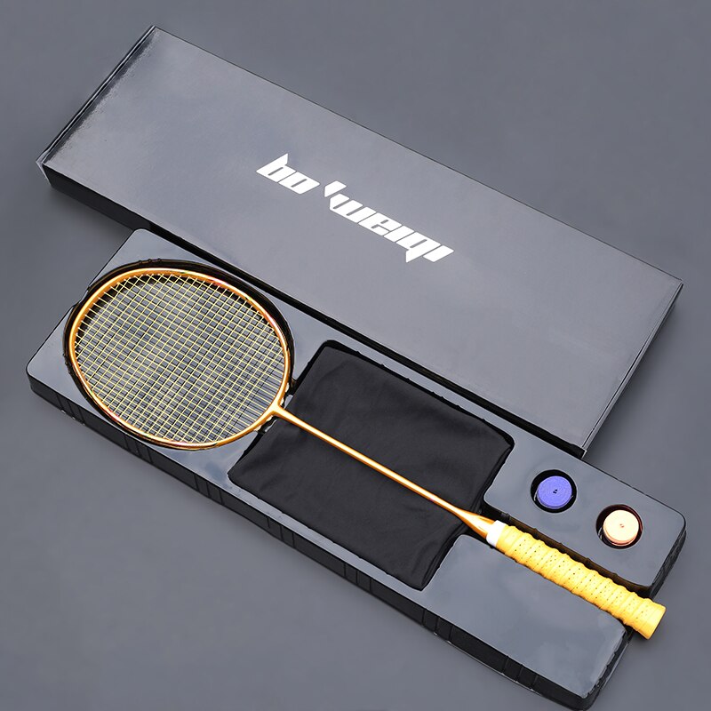 Super Light 8U Carbon Fiber Strung Badminton Rackets With Strings Bags Racquet 24-30lbs Speed Padel