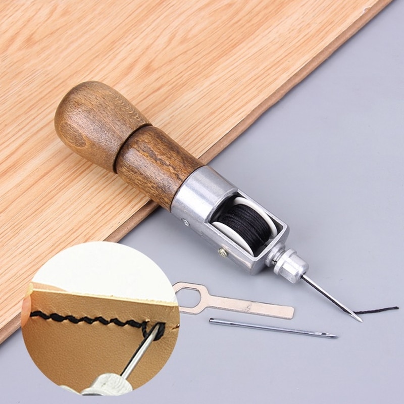 Leathercraft Lock Stitch Sewing Awl Thread Kit Needles Stitch Leather Fabric Grocery