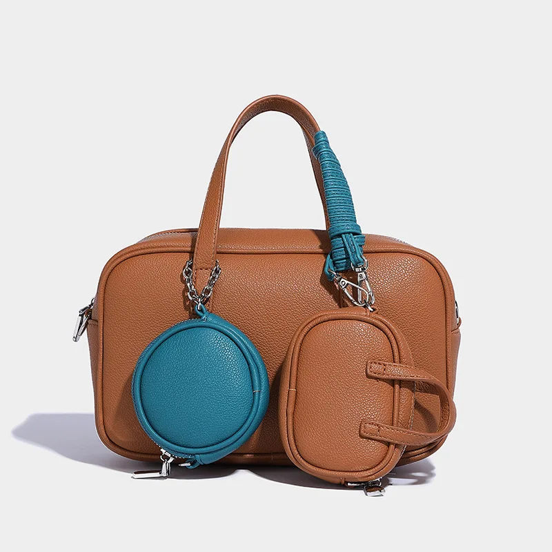 Mode Boston Bowlingtas 2025 Vrouw Composiet Tas Multifunctionele Moeder-en-kind Tas Retro Schouder Messenger Bag: Beige