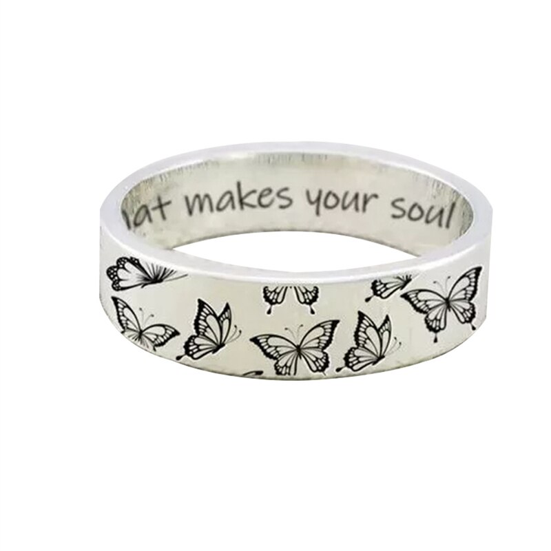 Dames Leuke Retro Graveren Libel Vlinder Brief Ring Hip Hop Gothic Party Ring Vrouwelijke Sieraden: 6 / J021--Butterfly