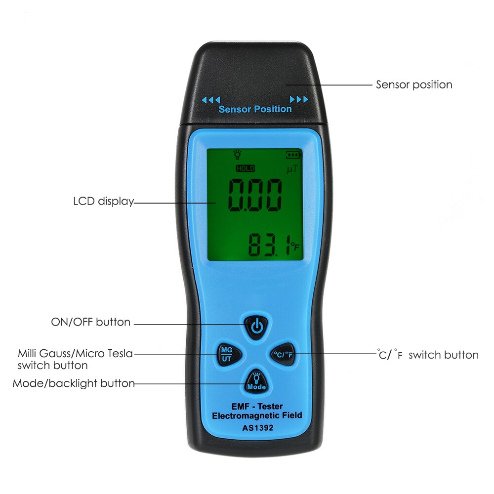 SMART SENSOR Handheld Mini Digital LCD EMF Tester Electromagnetic Field Radiation Detector Meter Dosimeter Tester Counter