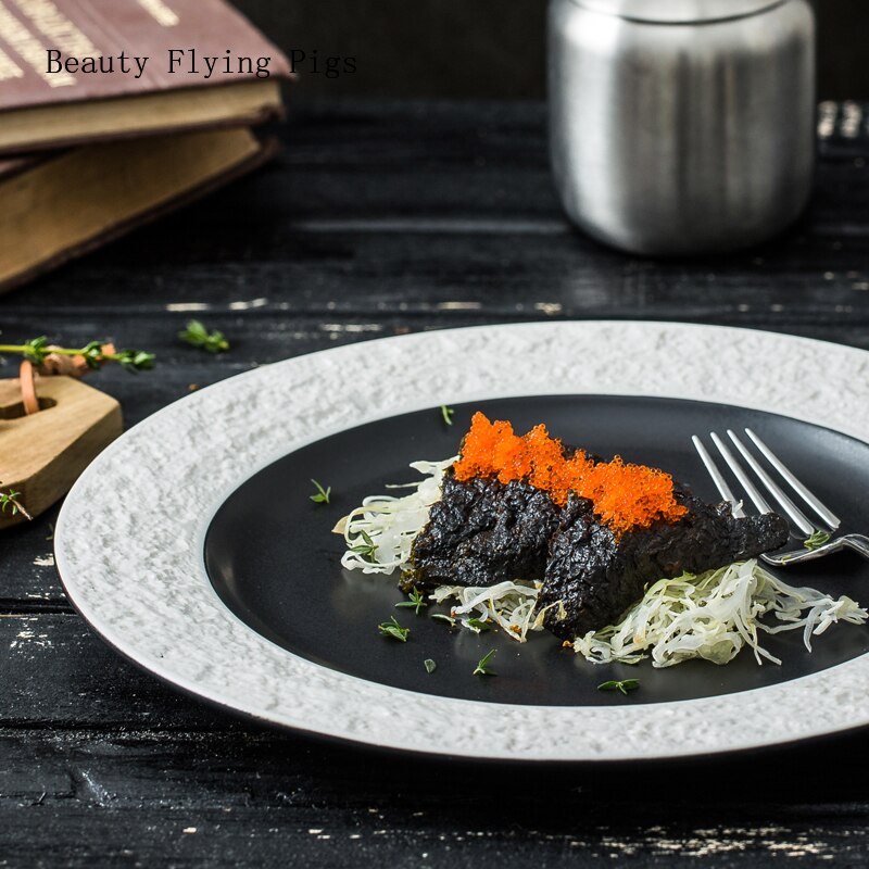 Stone plate European-style embossed Western steak plate Western-style ceramic tableware snack plate breakfast plate