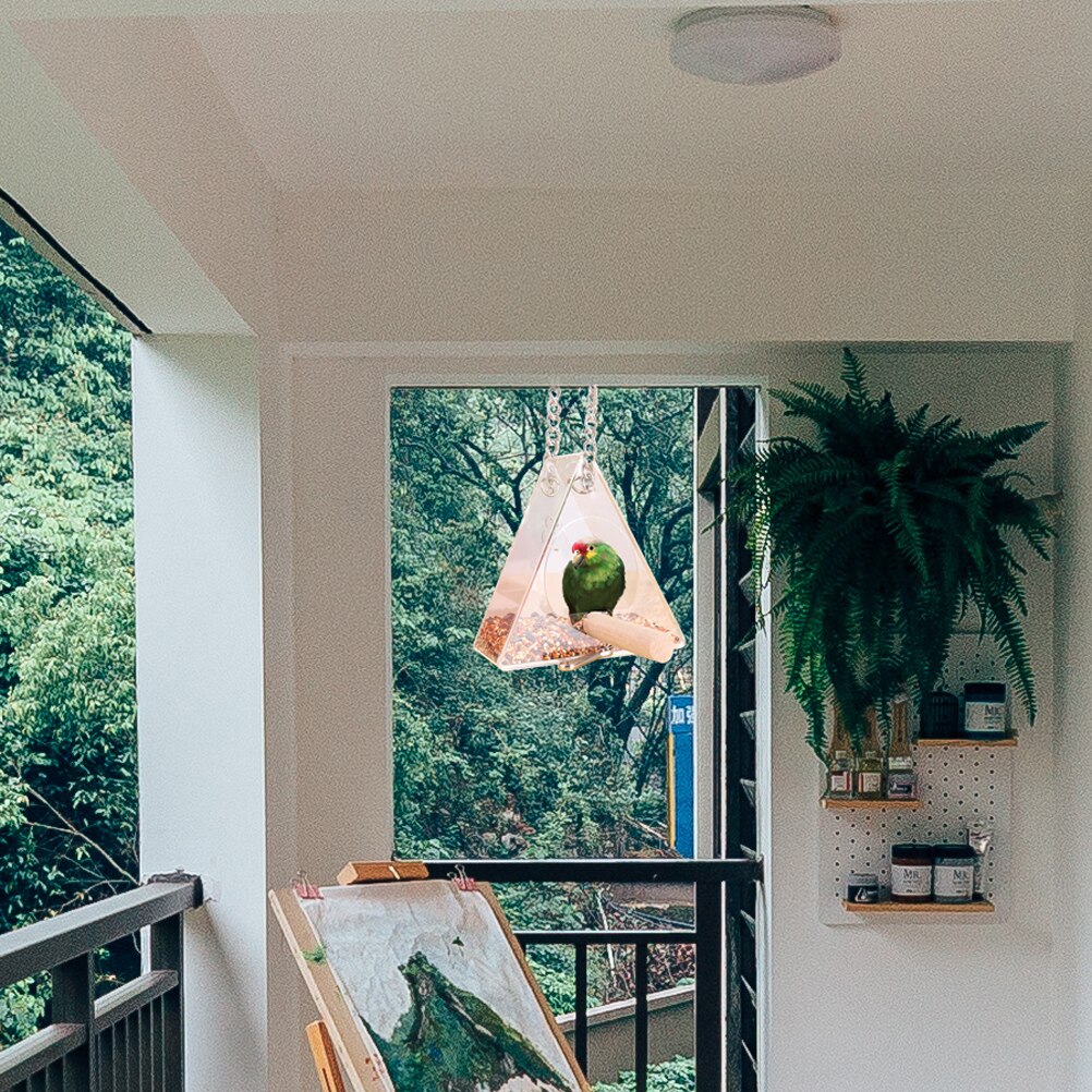 Triangular Acrylic Clear Bird Feeder House Type Bird Feeders Hanging Bird Cage Parrot Window Seed Feeder Great Idea