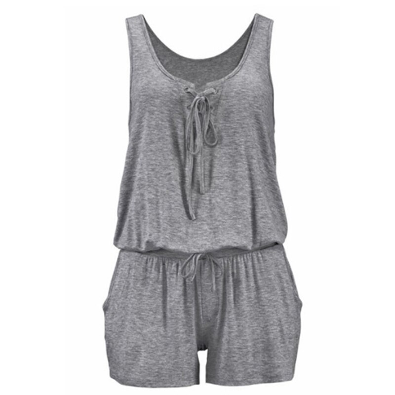 Dame jumpsuit solid sommer ærmeløs playsuit til kvinder snoretræk snøre afslappet løse playsuit snørebukser 740377
