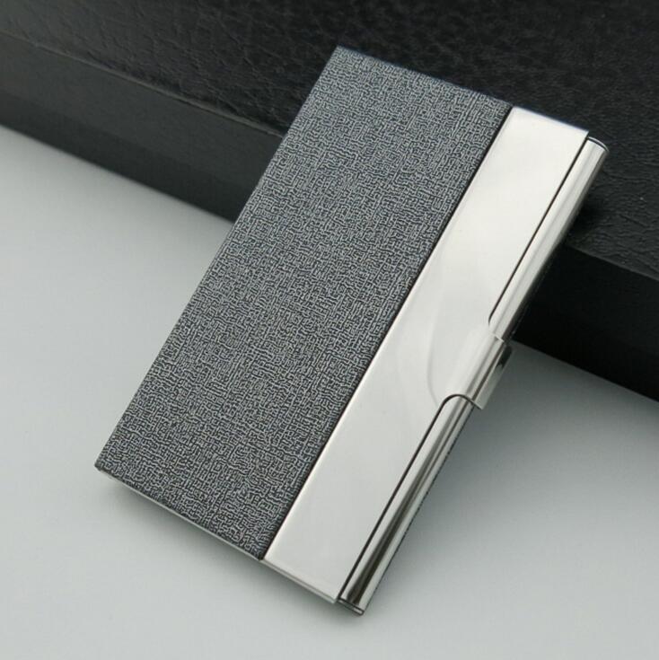 Aluminum PU Leather Business Credit Card Holder For Women Men Steel Portable ID Name Card Bank Male Cardholder: Gray