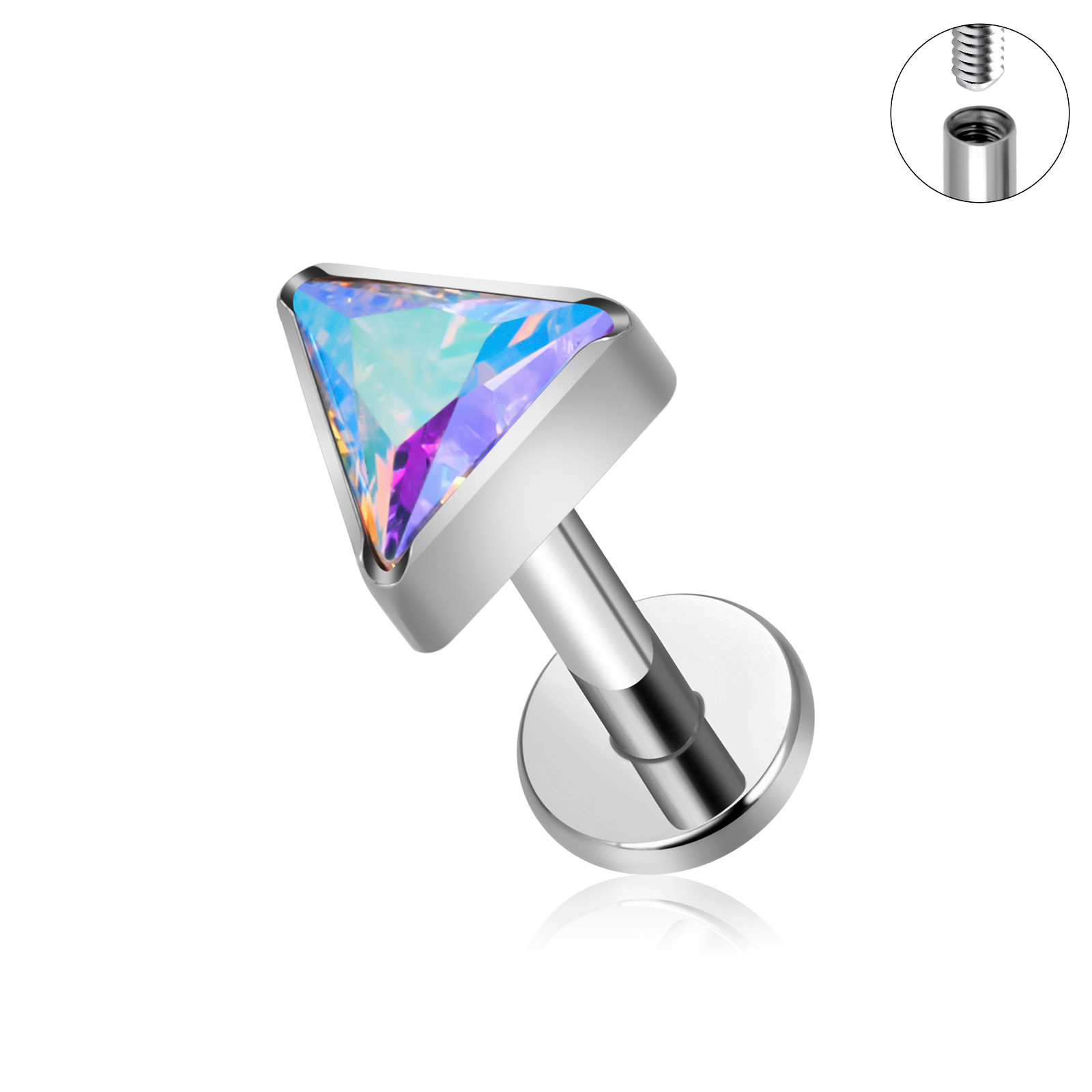 ASTM F136 Titanium EAR PIERC Triangle zirconia Paved Top Threaded Labret Studs Tragus Earrings Lip Tongue Stud Piercing Jewelry: Red / Black Zinc Plated