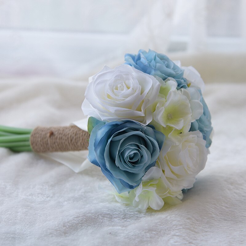 JaneVini A Buon Mercato Damigella D&#39;onore Bouquet Da Sposa 16cm Rosa Articielle Ortensia Peonia Damigelle D&#39;onore Spose Fotografia Piccoli Fiori: Blue White