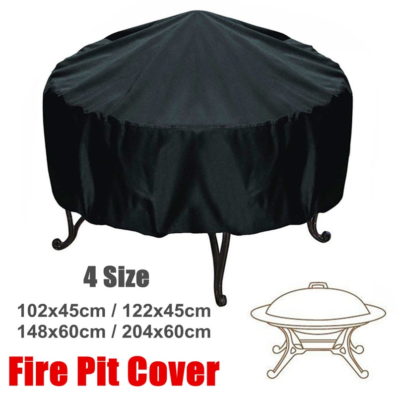 Waterproof Patio Fire Pit Cover Black UV Protector Grill BBQ Shelter Outdoor Garden Yard Round BBQ Cover Canopy Furniture Covers