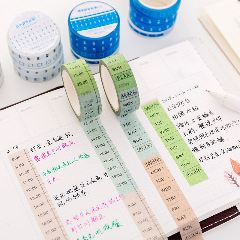Fita washi criativa semanal, fita com calendário e planejador de tempo, adesivo para notebook, álbum de recortes, acessórios para escola, artigos de papelaria