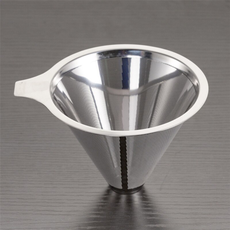 Reusable Coffee Filter 304 Stainless Steel Cone Coffee Filter Baskets Mesh Strainer Pour Over Coffee Dripper With Stand Holder