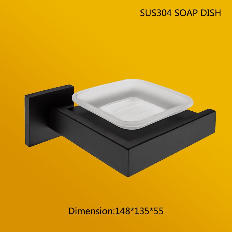 Wall Mounted Soap Dish With Glass Dish Black Bathroom Accessories SUS304 Stainless Steel Black Soap Dish Holder: 1 Black Soap Dish