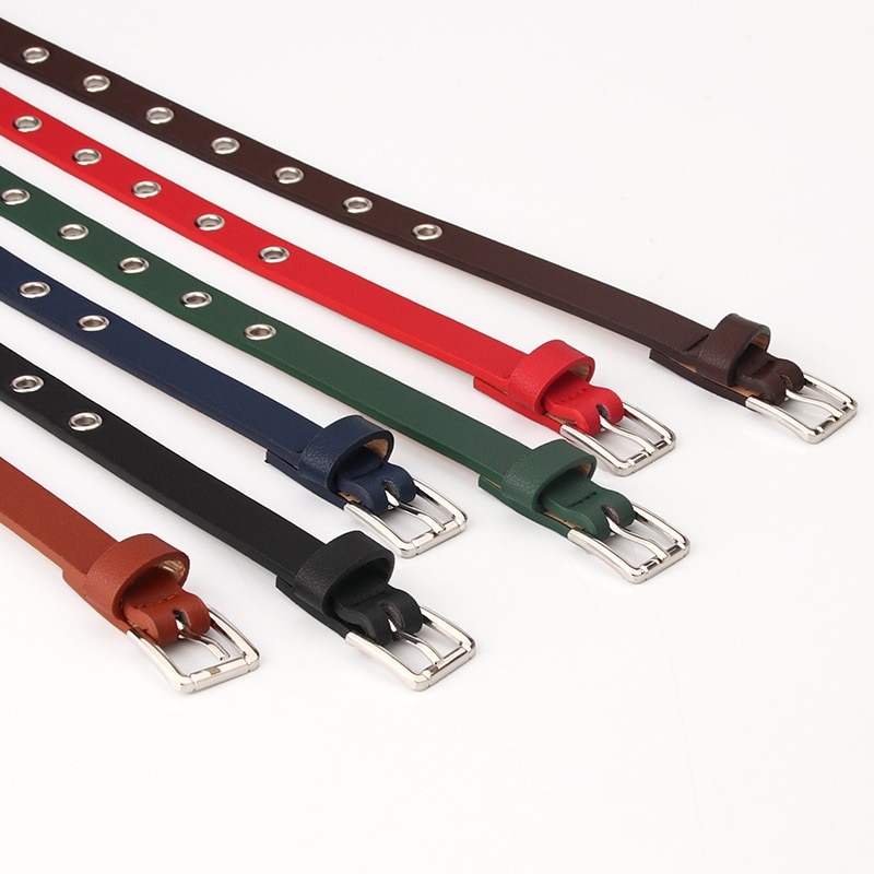 Vintage Punk Black Red Belts For Women Holes Hollow Leather Waist Belt Female Grommet Eyelet Thin Narrow Waistbelts Ladies