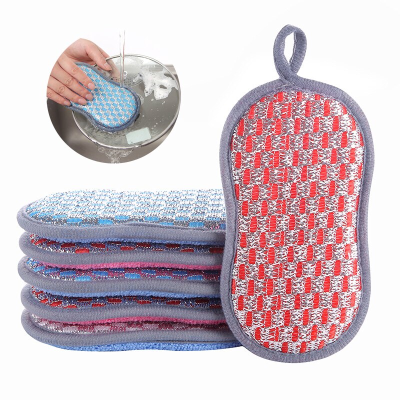 Esponja de limpieza reutilizable para plato de microfibra, estropajo de doble cara, paños sin raspar, Gadget de cocina de descontaminación eficiente