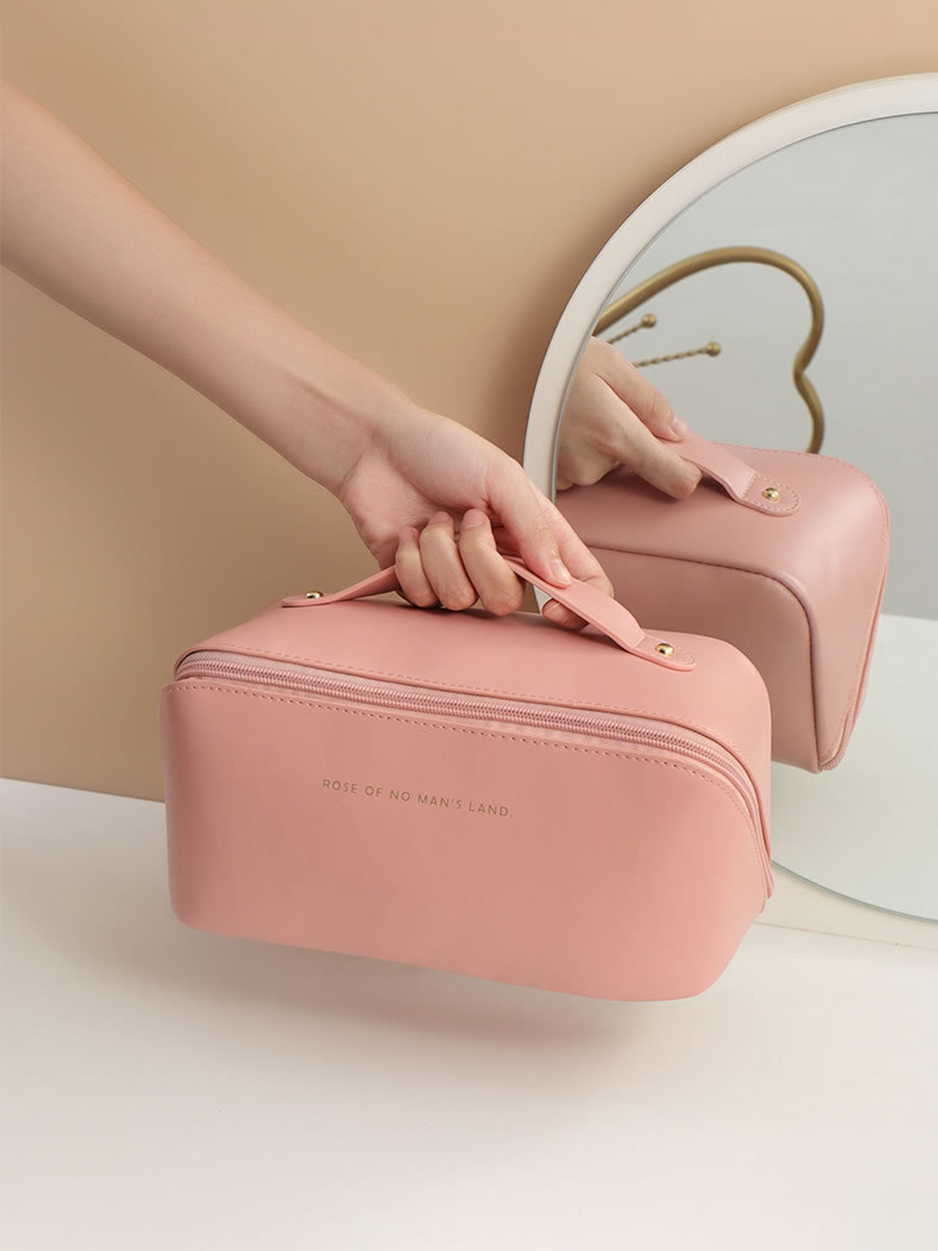 Travel Makeup Bag,Large Capacity Cosmetic Bags for Women,Waterproof Portable Pouch Open Flat Toiletry Bag Make up Organizer with: Pink