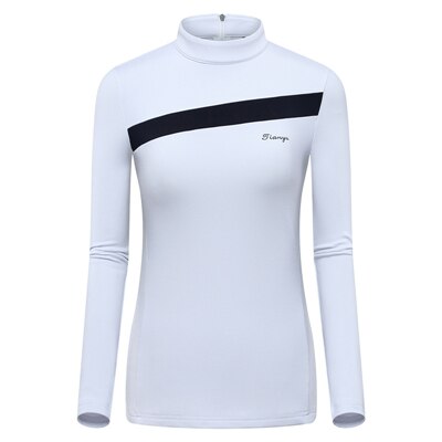 Dame fleece varme golfskjorter dame langærmet slim fit t-shirt o-hals behagelig træning tennis tøj  d0695: Hvid / S