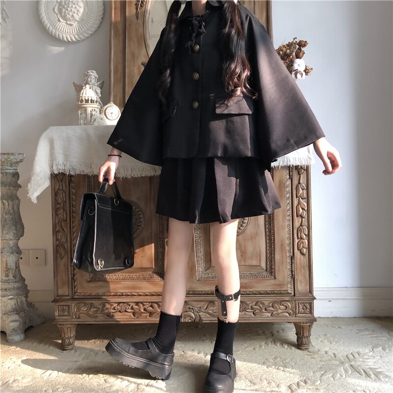 Spring Year Red Petite Set Japanese Style Cloak Coat Women's Inner Vest Pleated Dress japanese school uniform