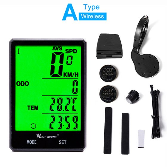 Velocímetro de ciclismo WEST BIKING, pantalla grande de 2,8 pulgadas, impermeable, 20 funciones, inalámbrico y con cable, odómetro de bicicleta, ordenador: A Wireless