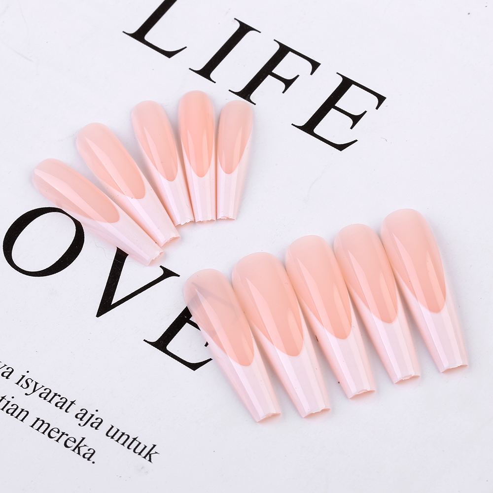 Faux-ongles longs Style français dégradé XXL, couverture complète, pointes en acrylique, amovibles à pression, 600 pièces, produit