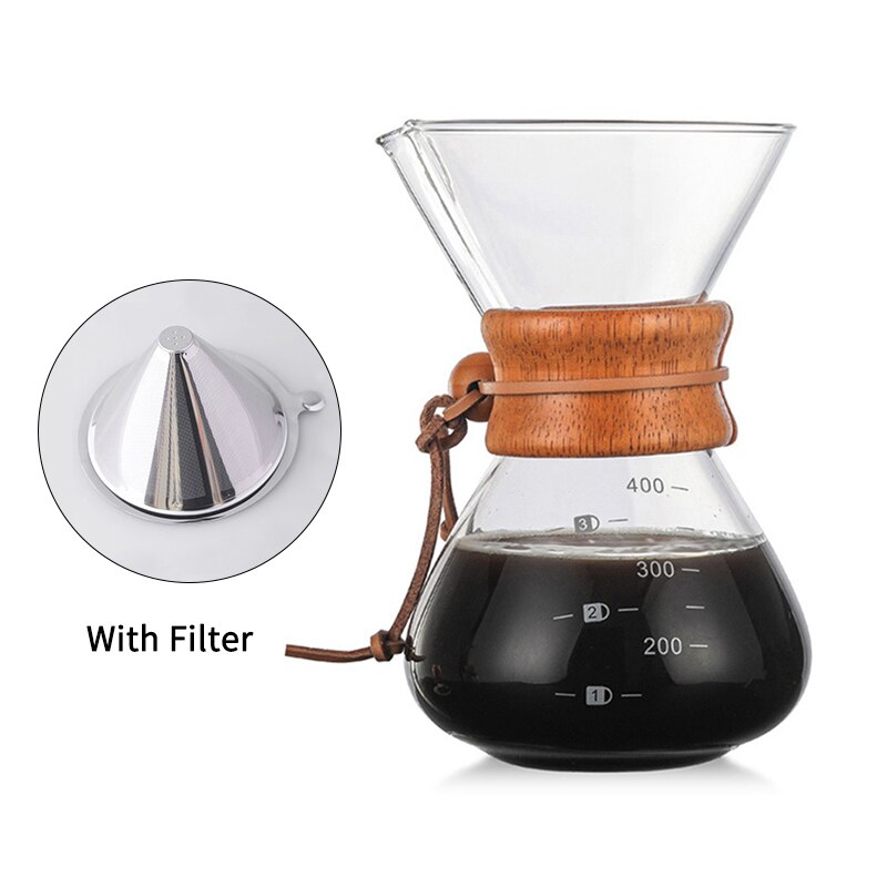 400Ml 600Ml 800Ml Slip Glas Koffiezetapparaat Koffie Pot Espresso Koffie Machine Met Rvs Filter Pot: 400ml with filter