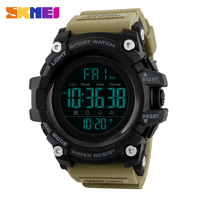 Skmei Shockproof 2 Tijd Sport Horloge Stopwatch Count Down Heren Digitale Horloges Waterdicht Zachte Klok Voor Mannelijke Reloj Hombre 1384: Khaki