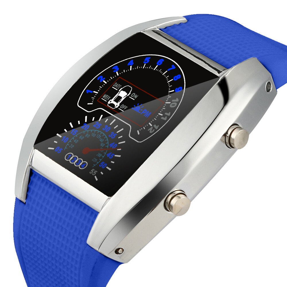 ! Reloj LED para hombre, a la reloj Digital, luz Flash Turbo, velocímetro deportivo para coche, medidor de Dial, reloj para correr: Blue 