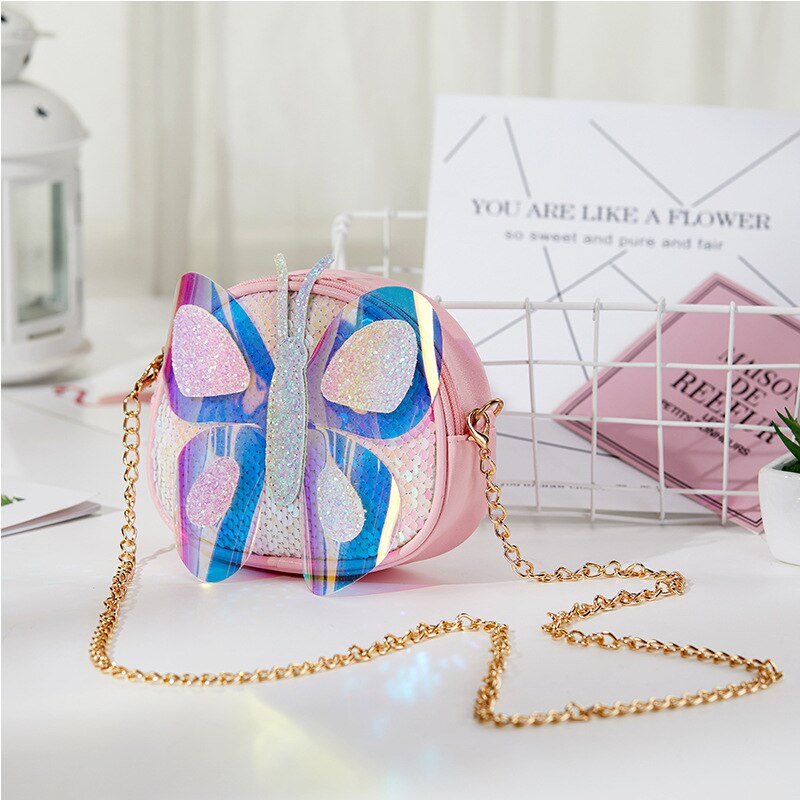 Koreaanse Leuke Kleurrijke Vlinder Kids Crossbody Bag Meisje Peuter Mini Pu Messenger Bags Schoudertas Portemonnee: Roze