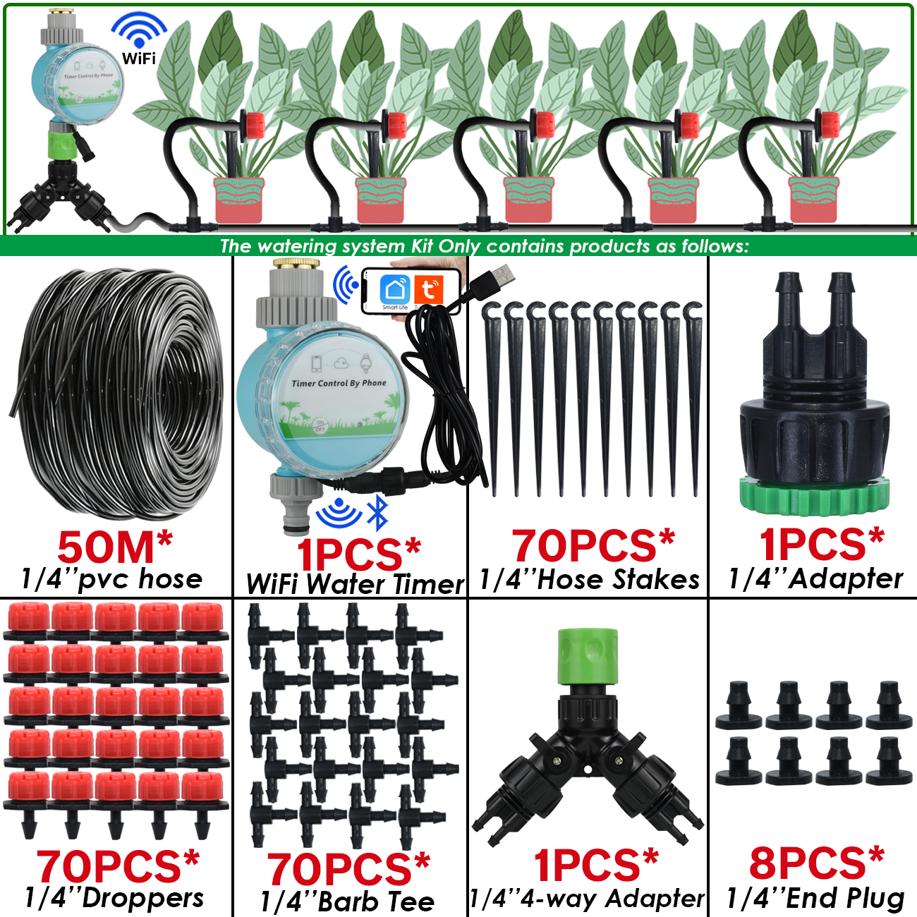 Kit automático de rega de jardim KESLA conta-gotas micro irrigação por gotejamento, bricolage para vaso, gramado, legumes, estufa, 5-50m