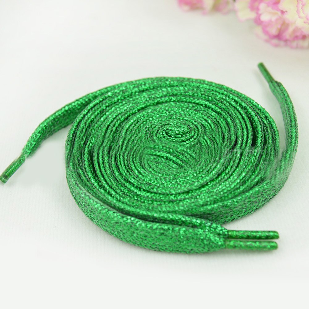 Cordones de hilo dorado y plateado brillante para zapatillas deportivas, cordones planos para correr, cordones de zapato colorido para hombre y mujer, 1 par: green