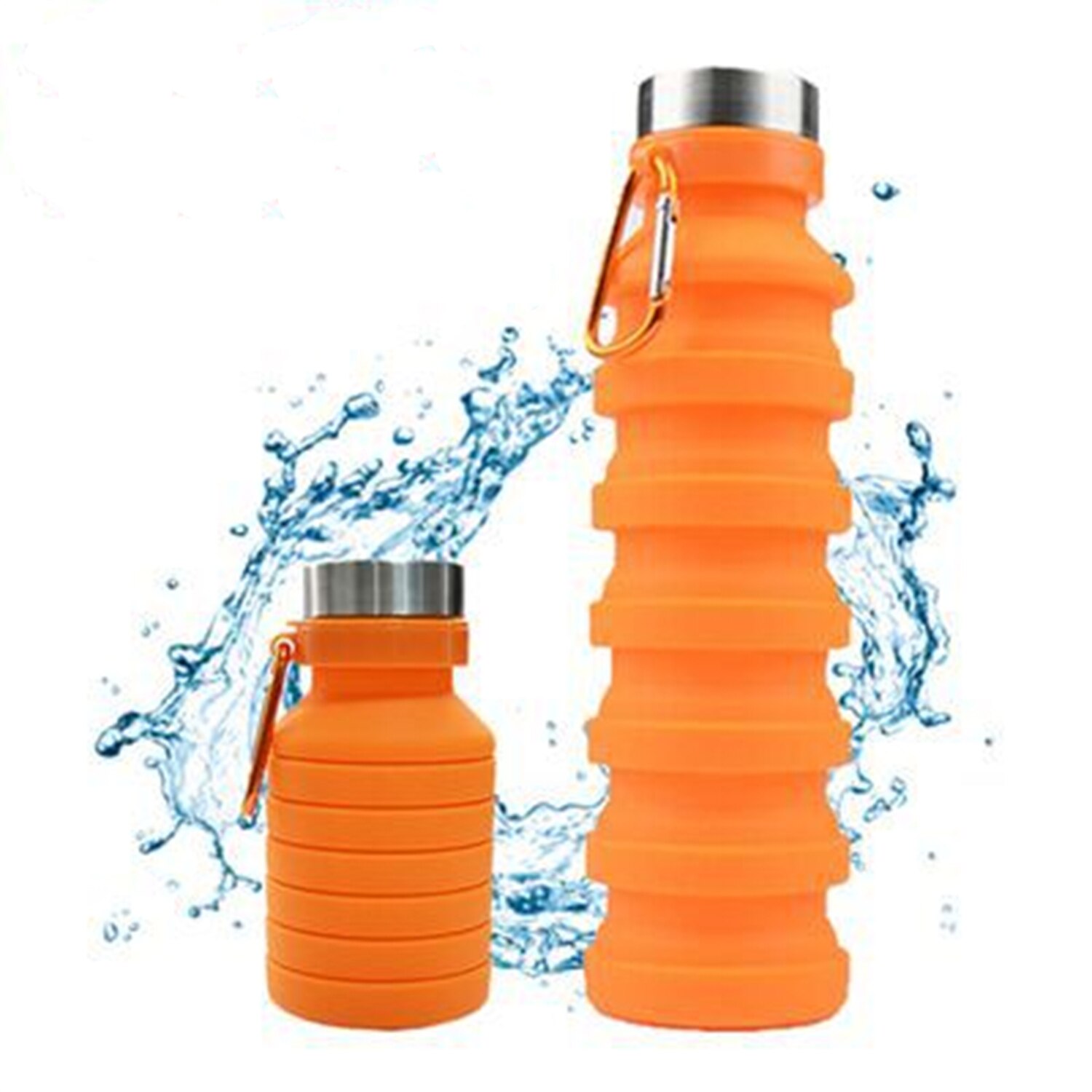 Joudoo 18Oz Opvouwbare Water Fles Met Rvs Cap Karabijnhaak, Lekvrij En Draagbare BZ013.: Oranje