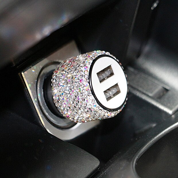 Cargador USB Dual para coche, accesorio para teléfono móvil, tableta, GPS, Cable de diamante de cristal, encendedor de cigarrillos, con Cable USB para teléfono: Color Charger