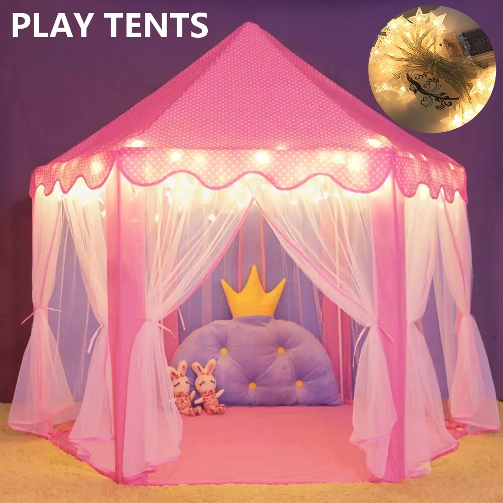 Kinder Spielen Zelt Spielzeug Rosa Prinzessin Schloss Hexagon Spielhaus Kinder Stern Leuchtet Spielen Zelt Baby Kleine Haus Indoor Outdoor Spielzeug