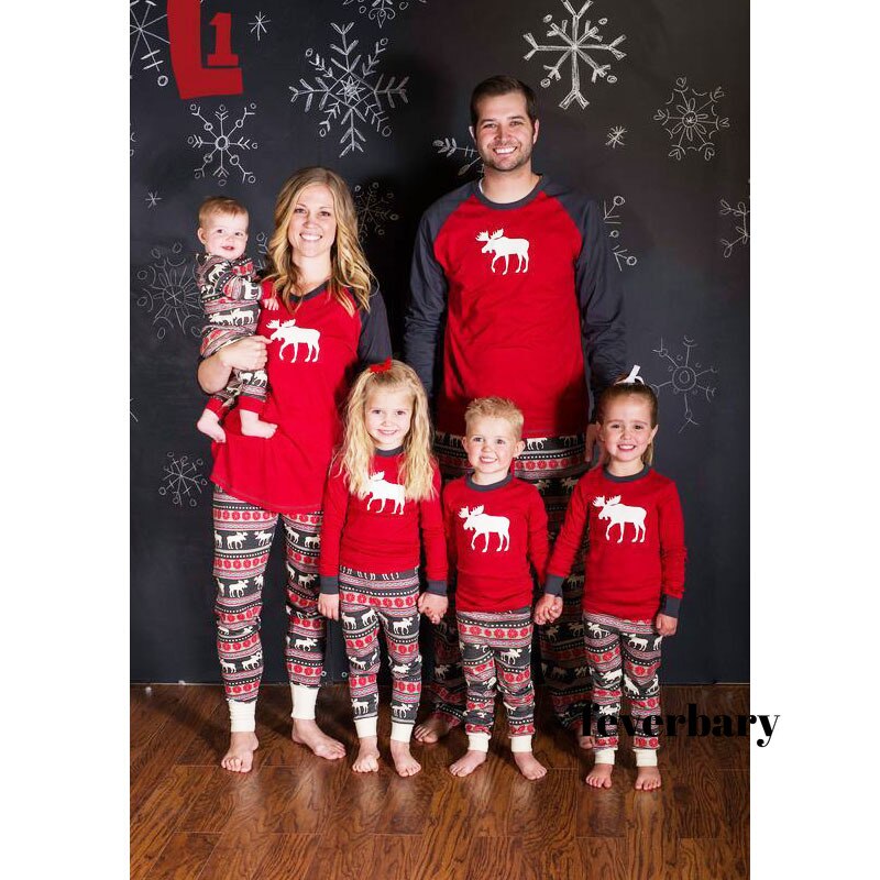 Familie jul matchende pyjamas sett voksne låve pyjamas bomull baby bukse nattøy jule familie matchende klær