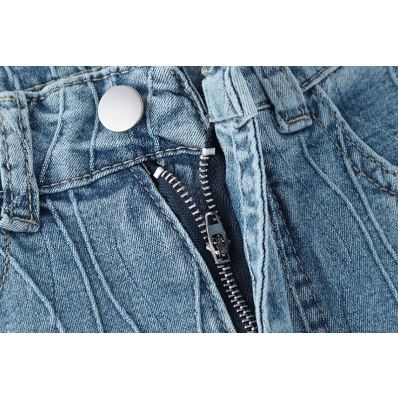 Jean évasé à plis en dentelle pour femmes, pantalon en Denim, Texture, taille haute, coupe Slim, droit, à fond de cloche