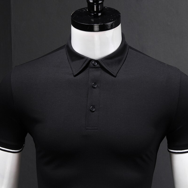 Casual Shirt Men Business Short Sleeve Black Slim Mercerized Cotton Modal Boss Polo Shirts Plus Size Clothing