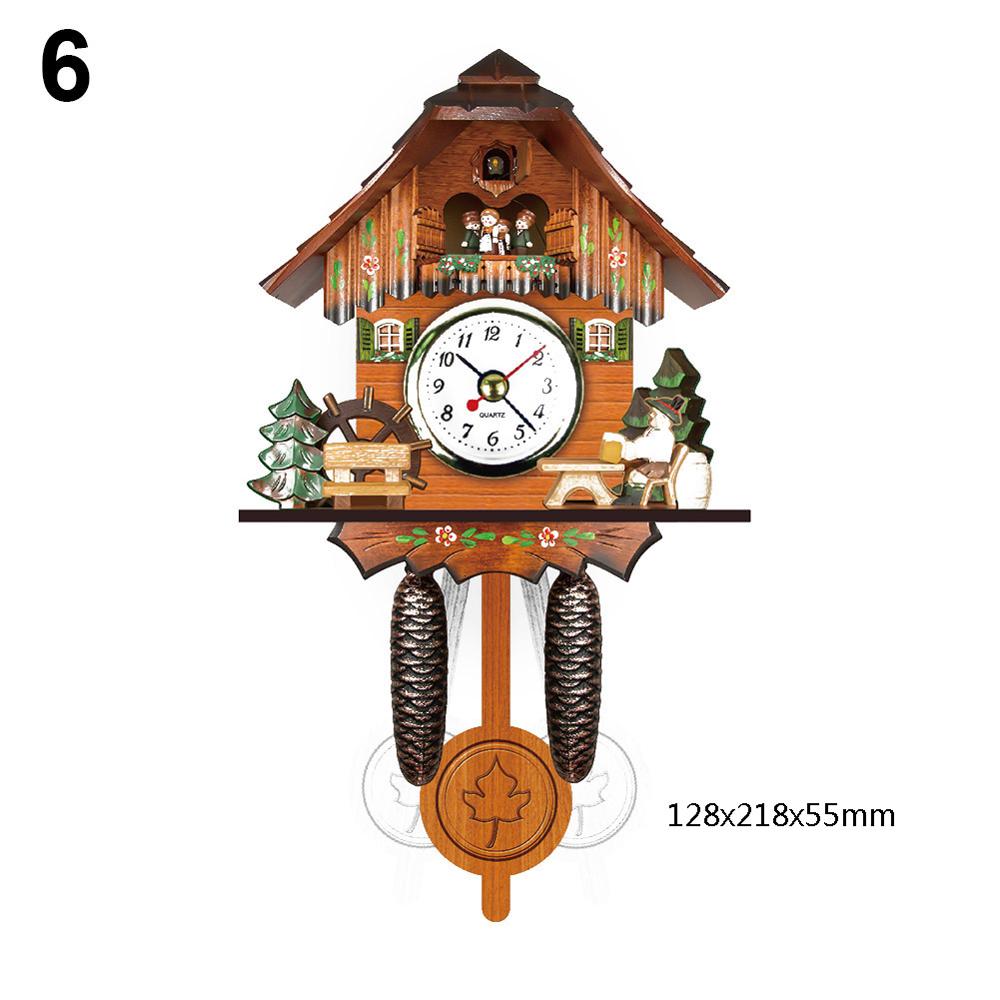 1 Pcs Antieke Houten Koekoek Wandklok Vogel Tijd Bell Swing Alarm Horloge Artistieke Home Decor Vc: style 6