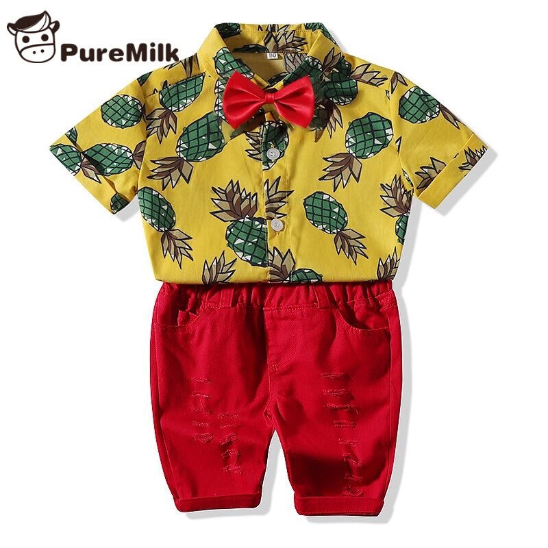 PureMilk Newborn Baby Clothes Letter Printed Shirts With Pants 2PCS/SET With Free Bow Baby Clothing Set