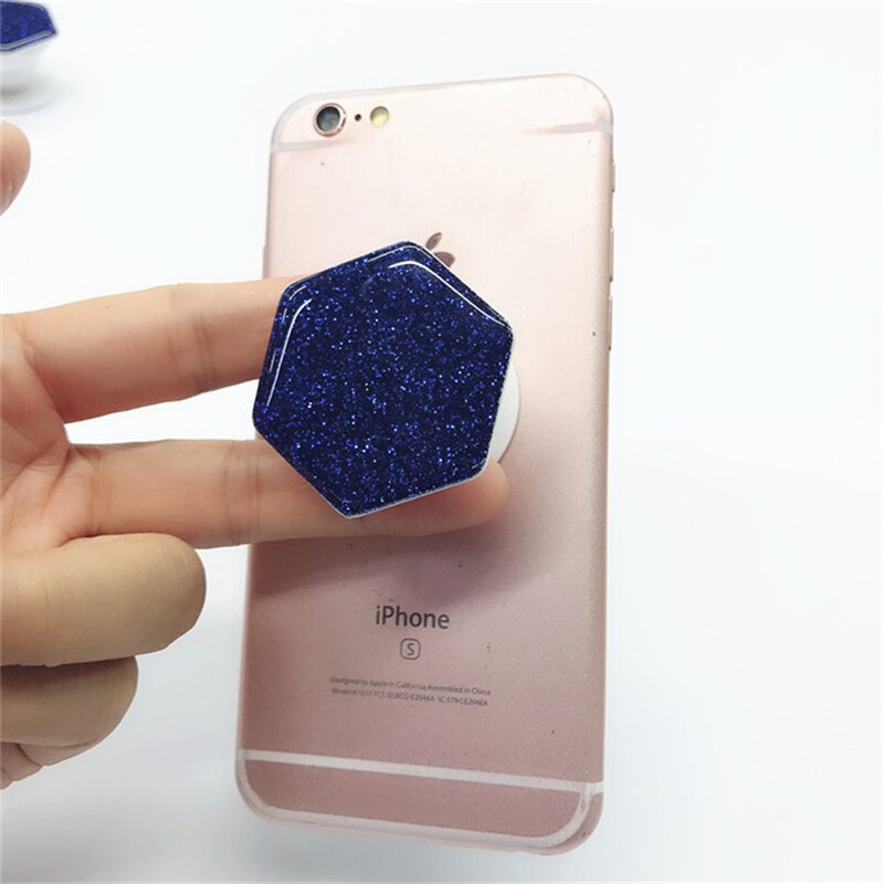 1piece Hexagon Glitter epoxy glue material mobile phone folding stretch air bag bracket finger ring Phone Holder Balloon support