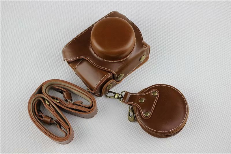 Étui en cuir Pu avec sangle pour appareil photo, sac de luxe pour appareil photo Olympus EPL9 E-PL9 EPL10 14-42mm, Mini pochette pour batterie ouverte,: Brown