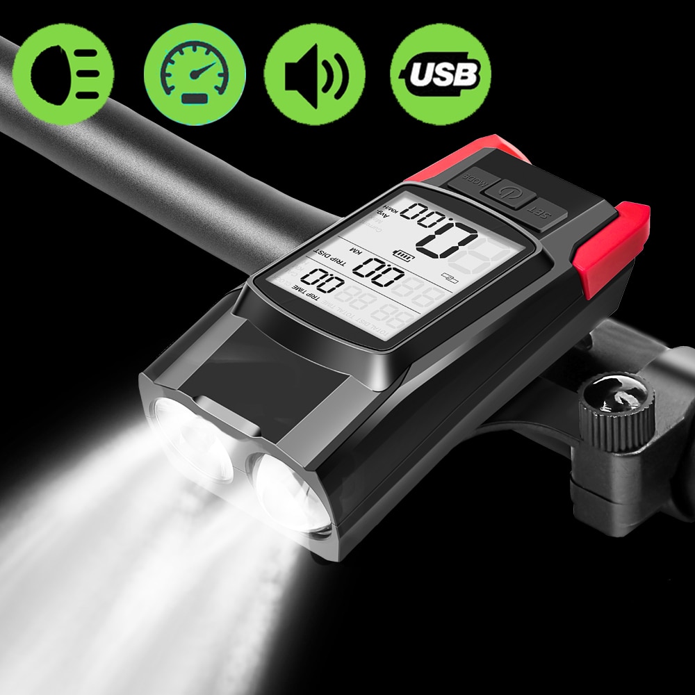 Bike Speed Meter Digital Bike Computer Multifunction Waterproof Sports Sensors Bicycle Speedometer Bike Light Horn 3 in 1
