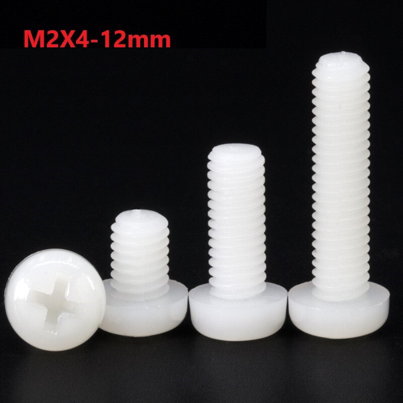 2mm White Nylon Phillips Pan Head Screws M2 x 4 5 6 7 8 10 12mm Plastic Cross Recessed RoundHead Bolts Flame Retardant