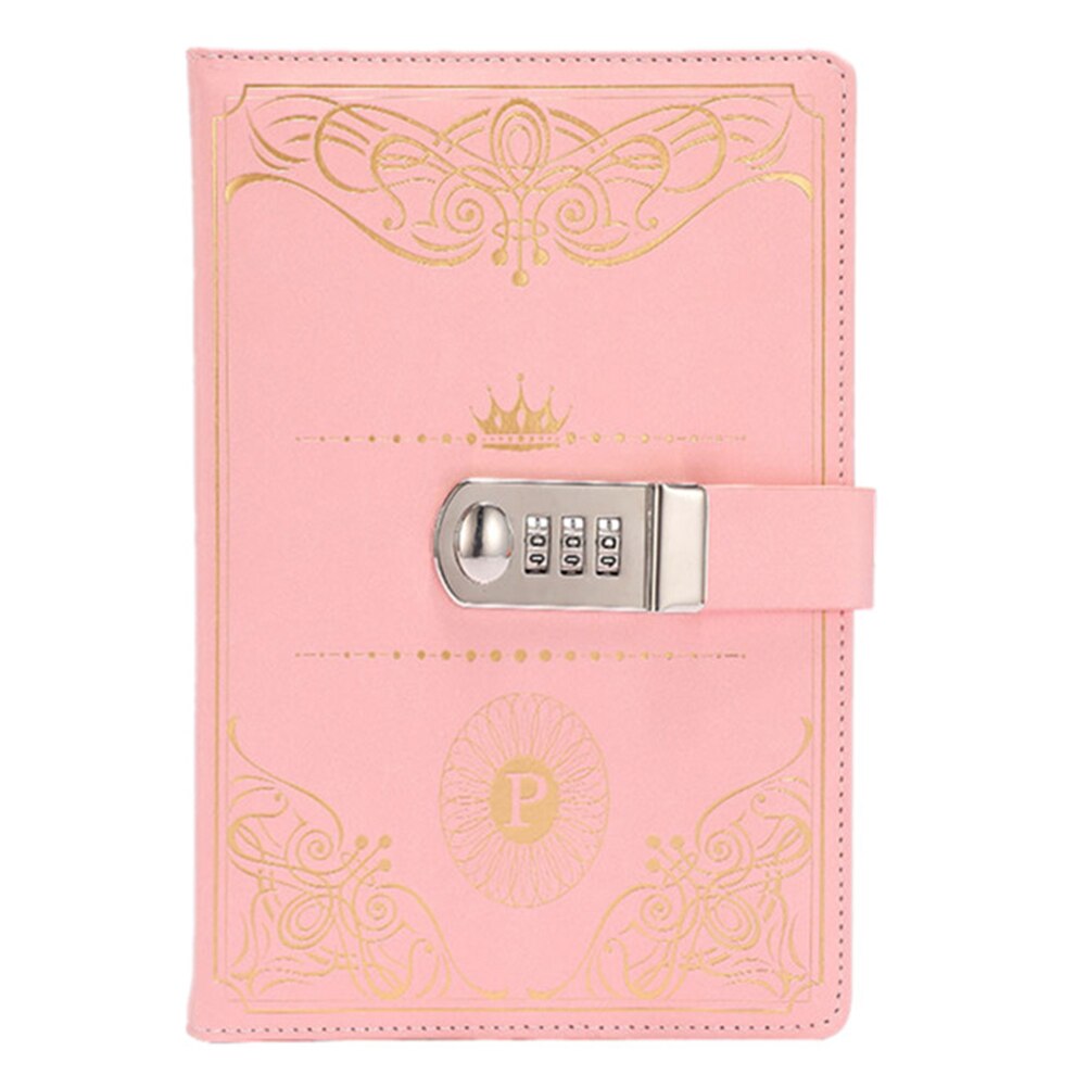 1PC Vintage Style PU Cover Diary Notebook Journal Notepad With Code Lock Vintage Secret Book European Luxury Lock Notebook: Pink